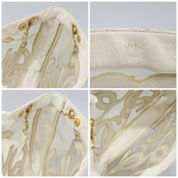 CHANEL Triple Coco Chain Tote Bag Vinyl Leather White Gold CC Auth bs23423 - Picture 15 of 16